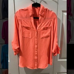 Express bright Orange  button-up down blouse.